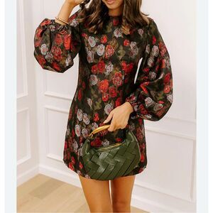 B. Right Moonlit Rose Garden Jacquard Mini Dress size S Balloon Sleeves
